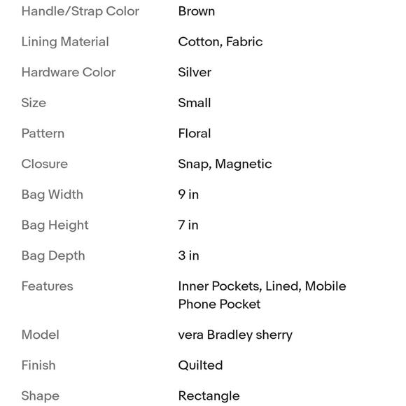 Vera Bradley Sherry Small Handbag Retired Puccini Floral Pattern Quilted Brown - Picture 7 of 7